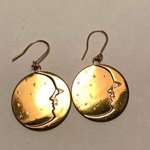 Vintage Gold Moon and Stars Earrings
